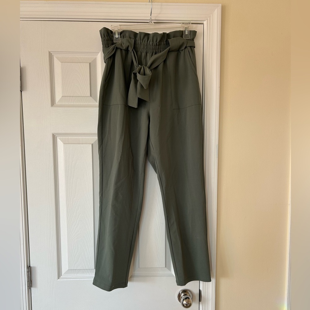 Olive green high waist paper bag pants size medium